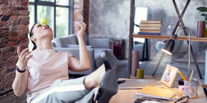 a woman trying to relax in the office